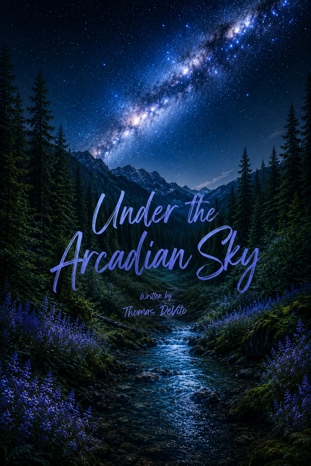 Poster for Under the Arcadian Sky showing a star-filled mountain valley.